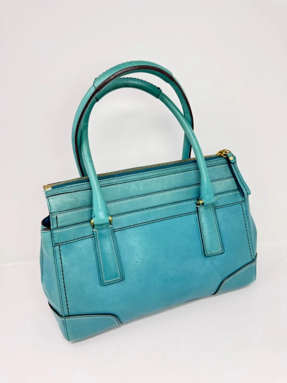 Coach Hampton Carry All Leather Satchel Handbag Turquoise Blue 11047-April 2007